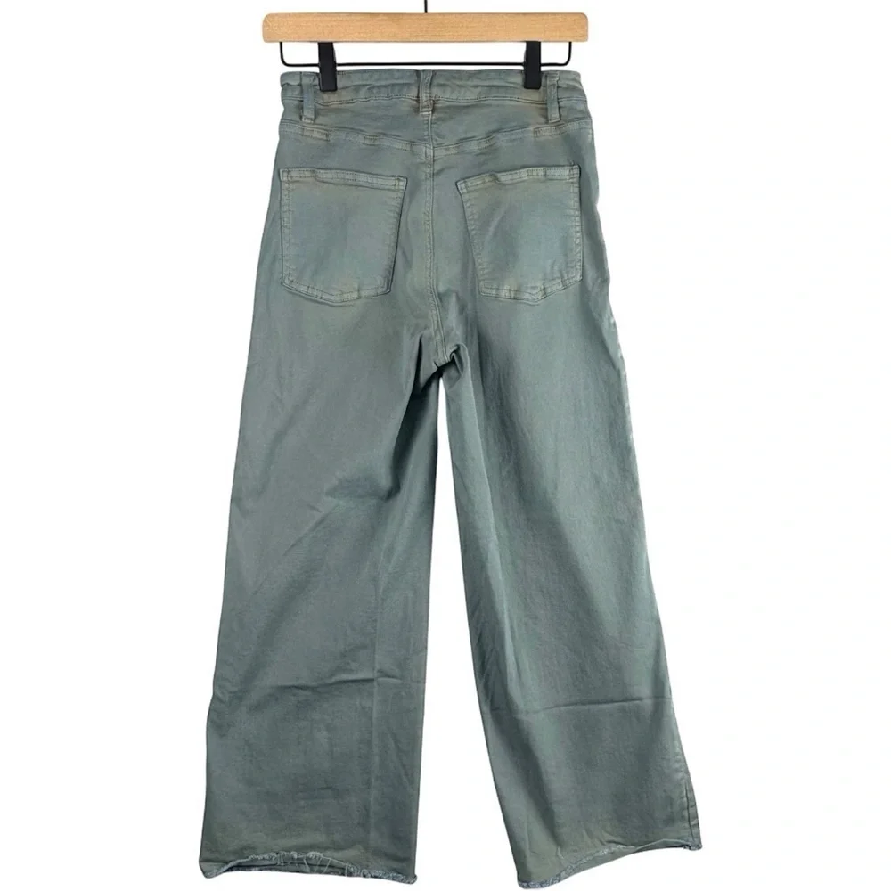 Easel Washed Denim Green Blue Wide Leg Jeans Small High Waist 5 Buttons Cropped - Picture 3 of 10